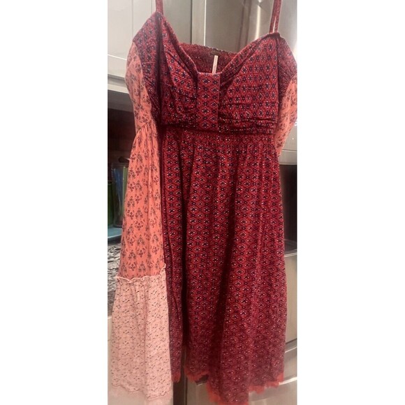Free People Size Large Patchwork Tunic Boho Dress Pockets - Picture 1 of 3